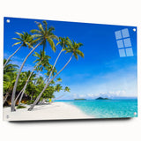 Acrylic print of a large abstract oceanic scene in cool blue tones, ideal for bedroom or dining room wall art.