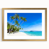 Extra large abstract art print of a textured oceanic scene in cool blues and greens, framed in gold.