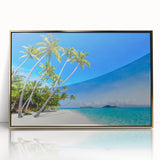 Framed acrylic print of a Fiji shoreline in pastel shades, ideal for modern art wall decor.