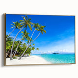 Landscape painting of Oceania, Fiji on framed canvas with gold hues, ideal for bedroom wall art.
