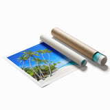 Extra large rolled print of a serene Fiji ocean scene with pastel blue and green hues, ideal for classy bathroom wall art.