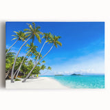 Black and white stretched canvas of a serene Fiji beach scene, suitable for kitchen wall art.