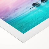 Art deco poster of a serene French Polynesia Bora Bora scenery on rolled canvas, suitable for dining room wall art.