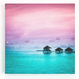 Black and white panoramic view of Bora Bora on stretched canvas, ideal for kitchen wall art.