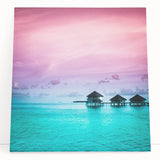 Black and white stretched canvas of Bora Bora scenery, ideal for kitchen wall art or bedroom ambiance.
