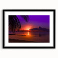 Extra large, colorful abstract art print of French Polynesia scenery on textured canvas, framed in black.
