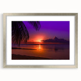 Textured abstract art print of a serene Tahitian landscape in muted blue and green tones on a framed canvas.