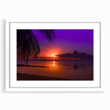 Abstract art print depicting a serene Tahitian landscape in soft blue and green tones, framed with a white mat.