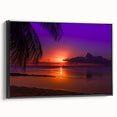 Black and white framed canvas featuring a serene Tahitian landscape, ideal for bedroom wall decor.