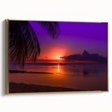 Landscape art painting of Tahiti with vibrant colors on a framed canvas, ideal for adding a colorful touch to a living room.