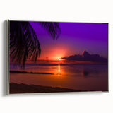 Vintage poster art of Tahitian scenery on a large framed canvas with vibrant color palette, suitable for living room decor.