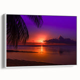 Extra large framed canvas of a black textured art scene depicting a vibrant Tahitian landscape, ideal for living room decor.