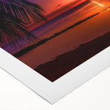 Art deco poster of Tahitian scenery with muted blue and green tones on rolled canvas, suitable for dining room wall art.