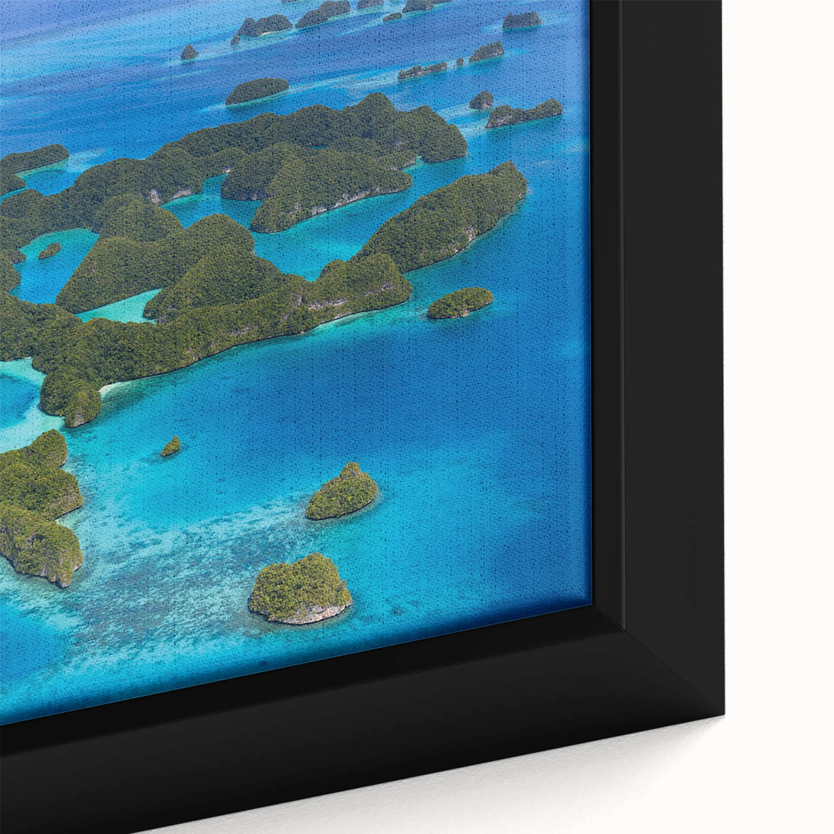 Extra large framed canvas featuring a textured black wall art scene of Oceania in Micronesia with colorful accents.