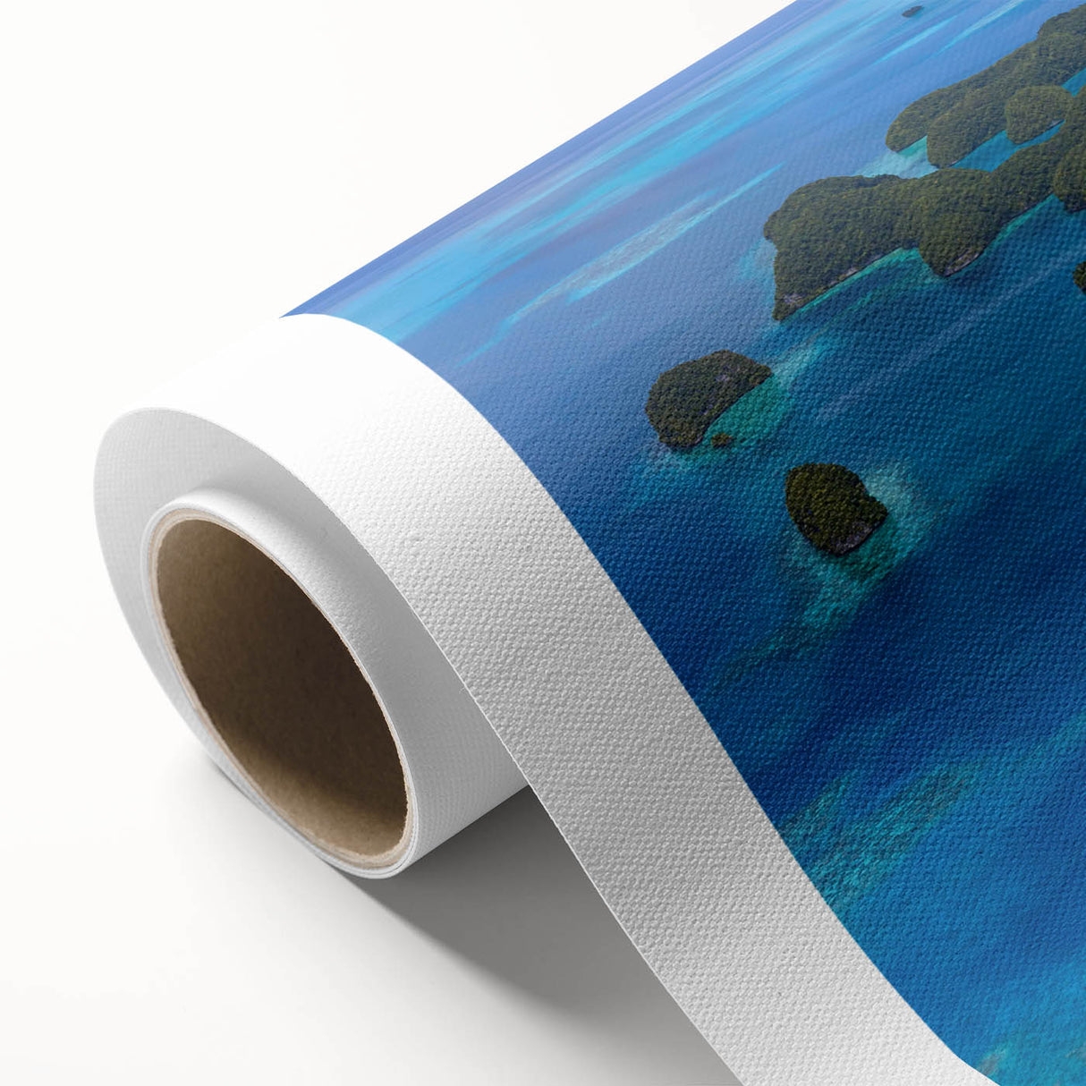 Art deco poster of Micronesian scenery in pastel shades on rolled canvas, ideal for nursery wall art.