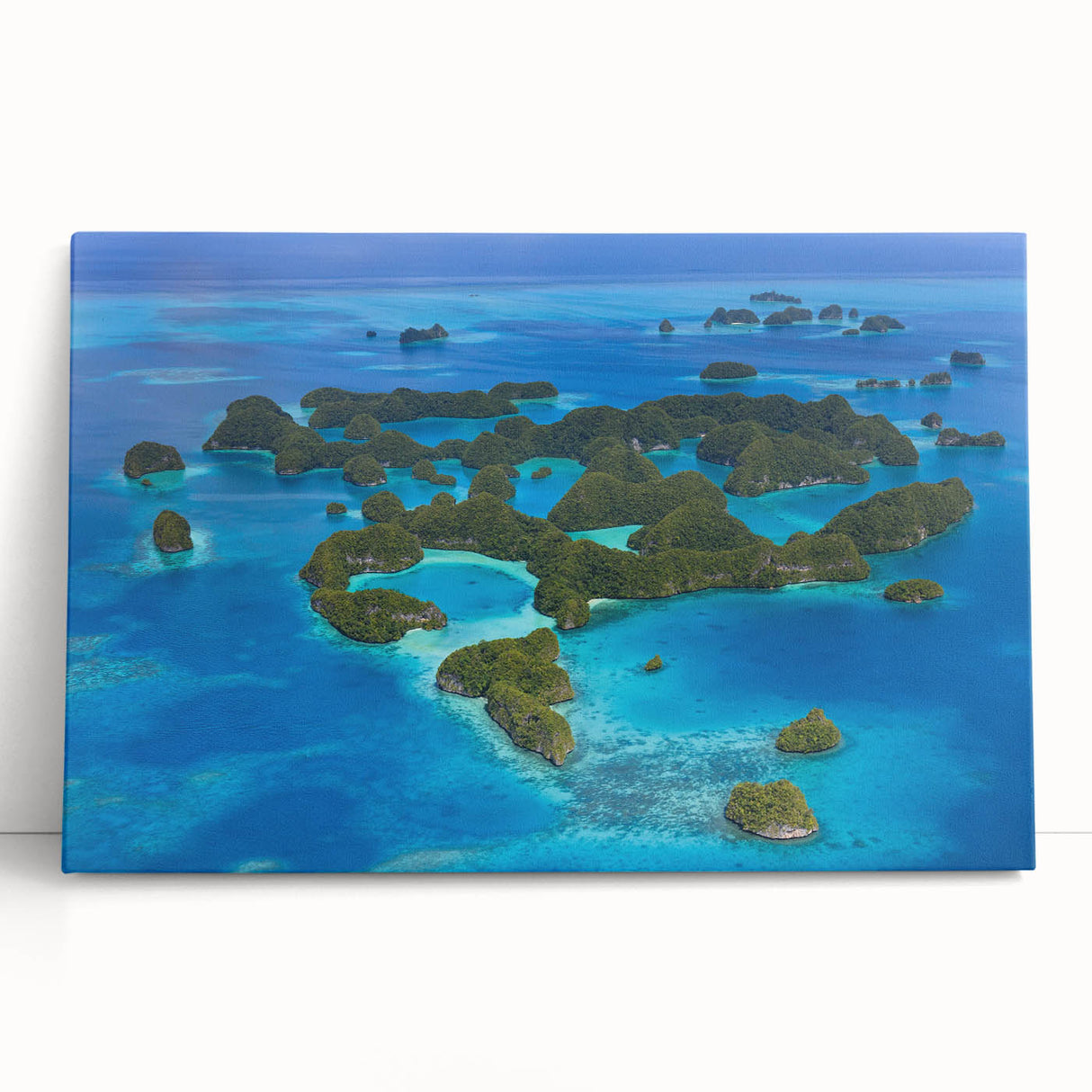 Large black and white stretched canvas featuring an oceanic Micronesia scenery.