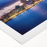 Art deco poster of Auckland skyline in muted gray and blue tones on rolled canvas, ideal for dining room wall art.