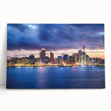 Black and white stretched canvas of Auckland skyline, ideal for kitchen wall art or bedroom ambiance.
