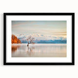 Colorful abstract art print of Otago, New Zealand landscape in vibrant hues on a large textured canvas, framed in black.