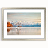 Textured abstract art print depicting Otago, New Zealand scenery in muted earth tones on a framed silver mat.