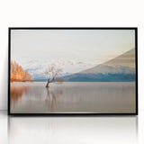 Large abstract wall art depicting New Zealand's Otago scenery in muted earth tones, framed in black acrylic.