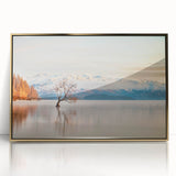 Framed acrylic print of a scenic Otago, New Zealand landscape in muted earth tones, ideal for modern art wall decor.