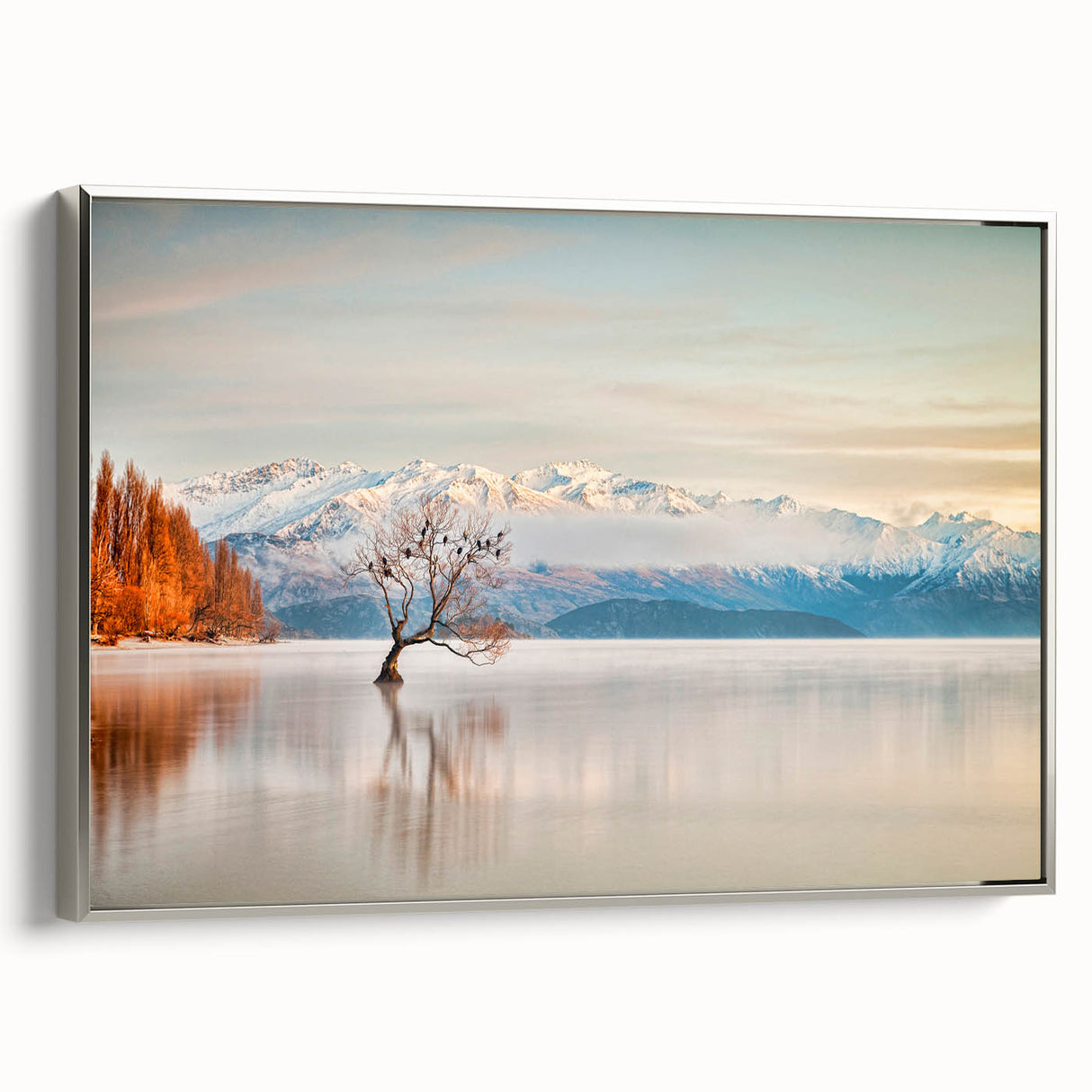 Framed canvas landscape art painting of Otago, New Zealand, with vibrant green and blue tones, ideal for living room decor.