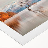 Art deco poster of Otago, New Zealand scenery on rolled canvas, featuring muted earth tones, ideal for dining room wall art.