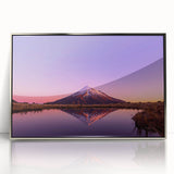 Mid-century modernist art depicting New Zealand's Taranaki scenery in muted earth tones, framed acrylic print.