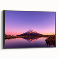 Black and white landscape art painting of Mount Taranaki, New Zealand, on framed canvas, ideal for bedroom wall decor.