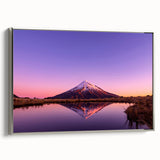 Framed canvas landscape art painting of Taranaki, New Zealand with vibrant green and blue tones, ideal for living room decor.