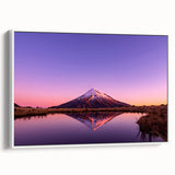 Vintage poster art of Taranaki, New Zealand, with colorful landscape on a large framed canvas, ideal for living room decor.