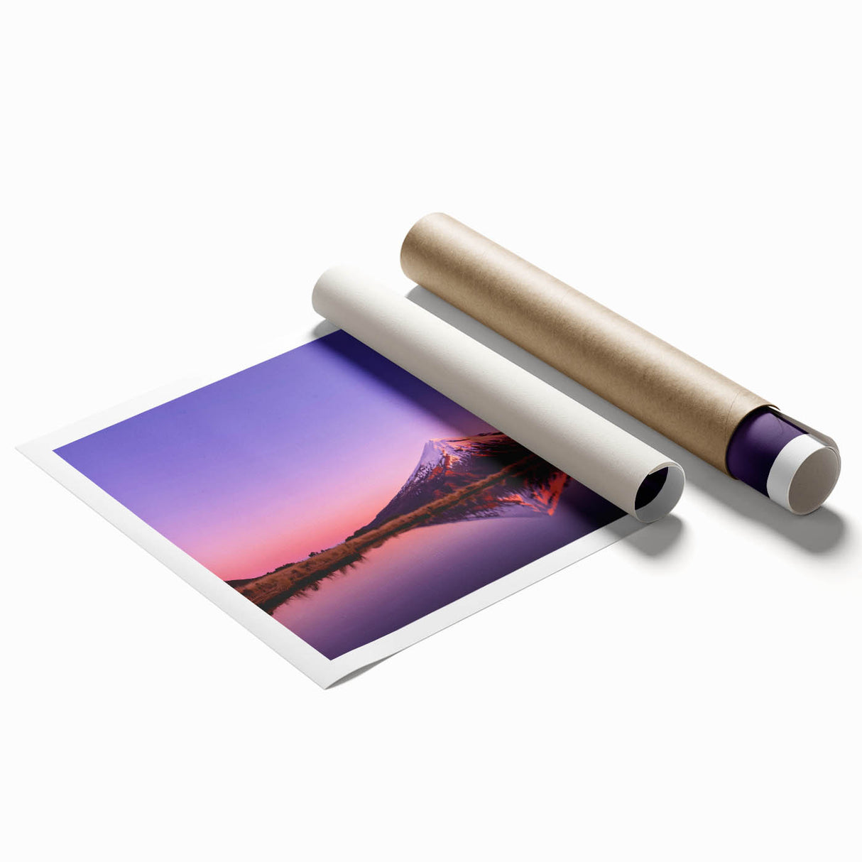 Extra large rolled print of Taranaki, New Zealand, featuring vibrant green landscapes and floral elements.