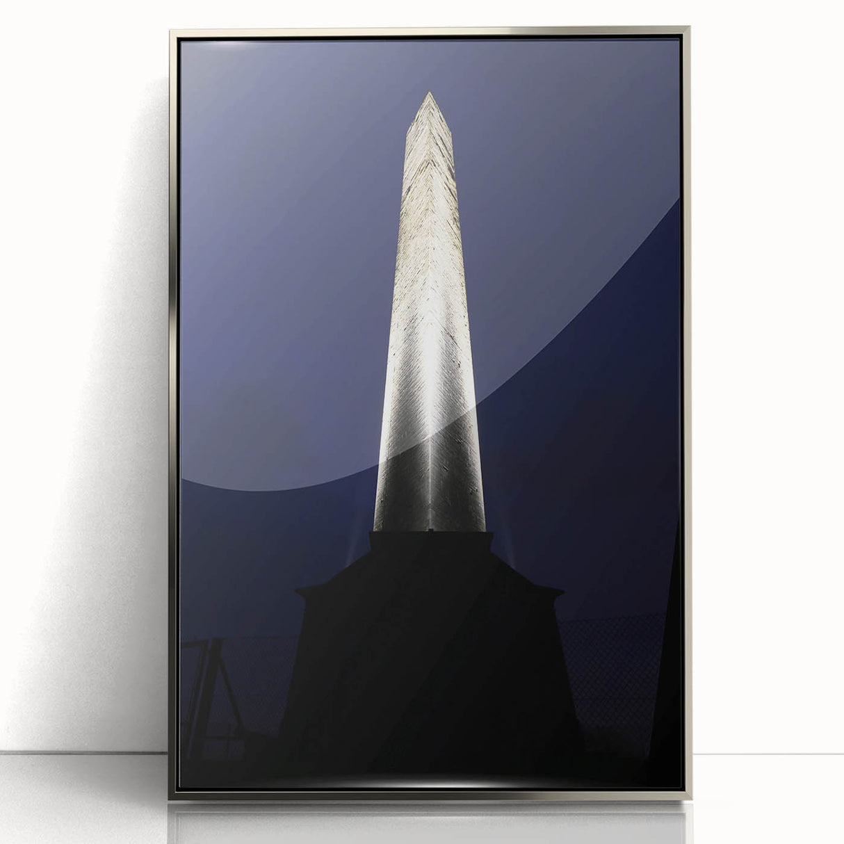 Mid-century modernist art of Wellington, New Zealand with muted blue and green tones on a silver-framed acrylic panel.