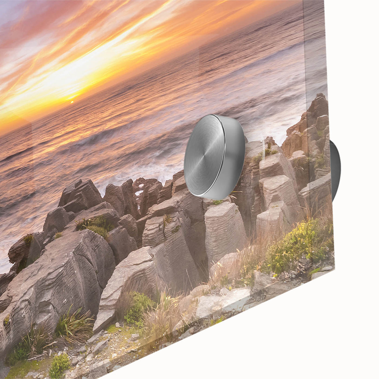 Large abstract wall art of New Zealand's west coast in mid-century modernist style on acrylic glass.