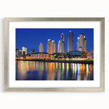 Textured abstract art print of Buenos Aires scenery in silver frame, ideal for bedroom wall decor.