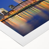 Art deco poster of Buenos Aires skyline in monochrome shades on rolled canvas, suitable for dining room decor.