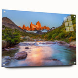 Acrylic print of a large abstract depiction of the Argentina landscape in earthy tones, ideal for dining room decor.