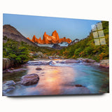 Large abstract wall art depicting a vibrant Argentinian landscape on acrylic glass, ideal for bedroom or dining room decor.