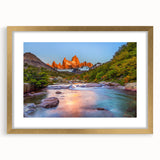 Extra large abstract art print of a textured Argentine landscape in muted earth tones, framed in gold.