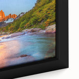 Framed canvas featuring a textured depiction of an Argentine landscape in black with vibrant, colorful accents.