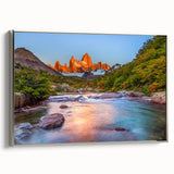 Framed canvas depicting a colorful vintage-style landscape painting of an Argentine scenery.