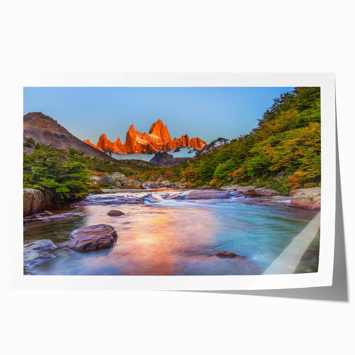 Extra large rolled print featuring a scenic view of an Argentine landscape with vibrant green and blue tones.