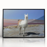 Large abstract wall art featuring a vibrant depiction of a South American scenery, printed on a framed acrylic.