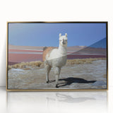 Acrylic print of a Bolivian landscape in gold frame, featuring mid-century modernist style, ideal for modern art wall decor.