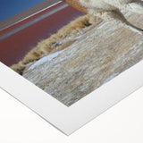 Art deco poster featuring a stylized Bolivian landscape in earthy tones on a rolled canvas, suitable for dining room decor.