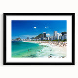 Extra large abstract art print of a vibrant, colorful Brazilian landscape on textured canvas, framed in black.