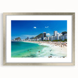 Textured abstract art print depicting a vibrant, colorful Brazilian landscape on a framed silver mat, ideal for bedroom art.