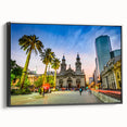 Black and white landscape art painting of Santiago, Chile on framed canvas, ideal for bedroom wall decor.