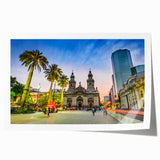 Extra large rolled print of Santiago, Chile skyline in muted earth tones, ideal for art wall dining room.